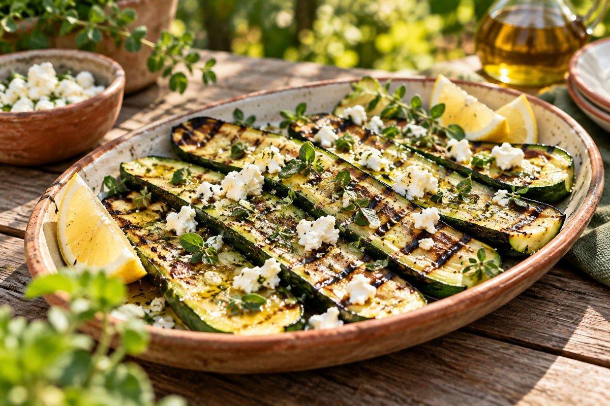 Gegrilde courgette met citroen en feta